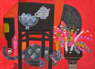 Dang Xuan Hoa - Still Life With A Cat Under The Table