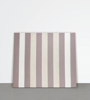 Daniel Buren - Peinture Acrylique Blanche Sur Tissu Rayé Blanc Et Bleu
