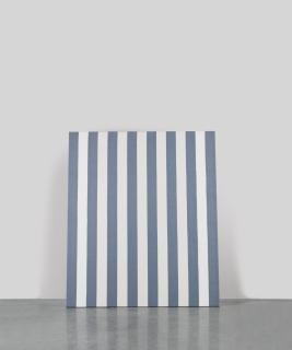 Daniel Buren - Peinture Acrylique Blanche Sur Tissu Rayé Blanc Et Bleu