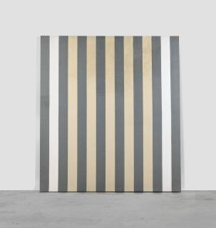 Daniel Buren - Peinture Acrylique Blanche Sur Tissu Rayé Blanc Et Bleu