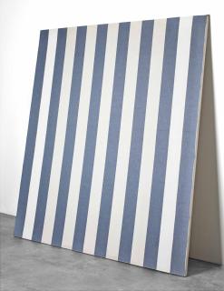 Daniel Buren - Peinture Acrylique Blanche Sur Tissu Rayé Blanc Et Bleu