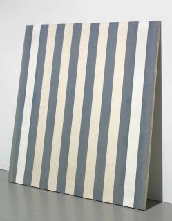 Daniel Buren - Peinture Acrylique Blanche Sur Tissu Rayé Blanc Et Bleu