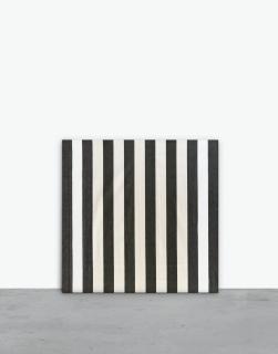 Daniel Buren - Peinture acrylique blanche sur tissu rayé blanc et noir