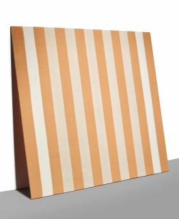 Daniel Buren - Peinture Acrylique Blanche Sur Tissu Rayé Blanc Et Orange