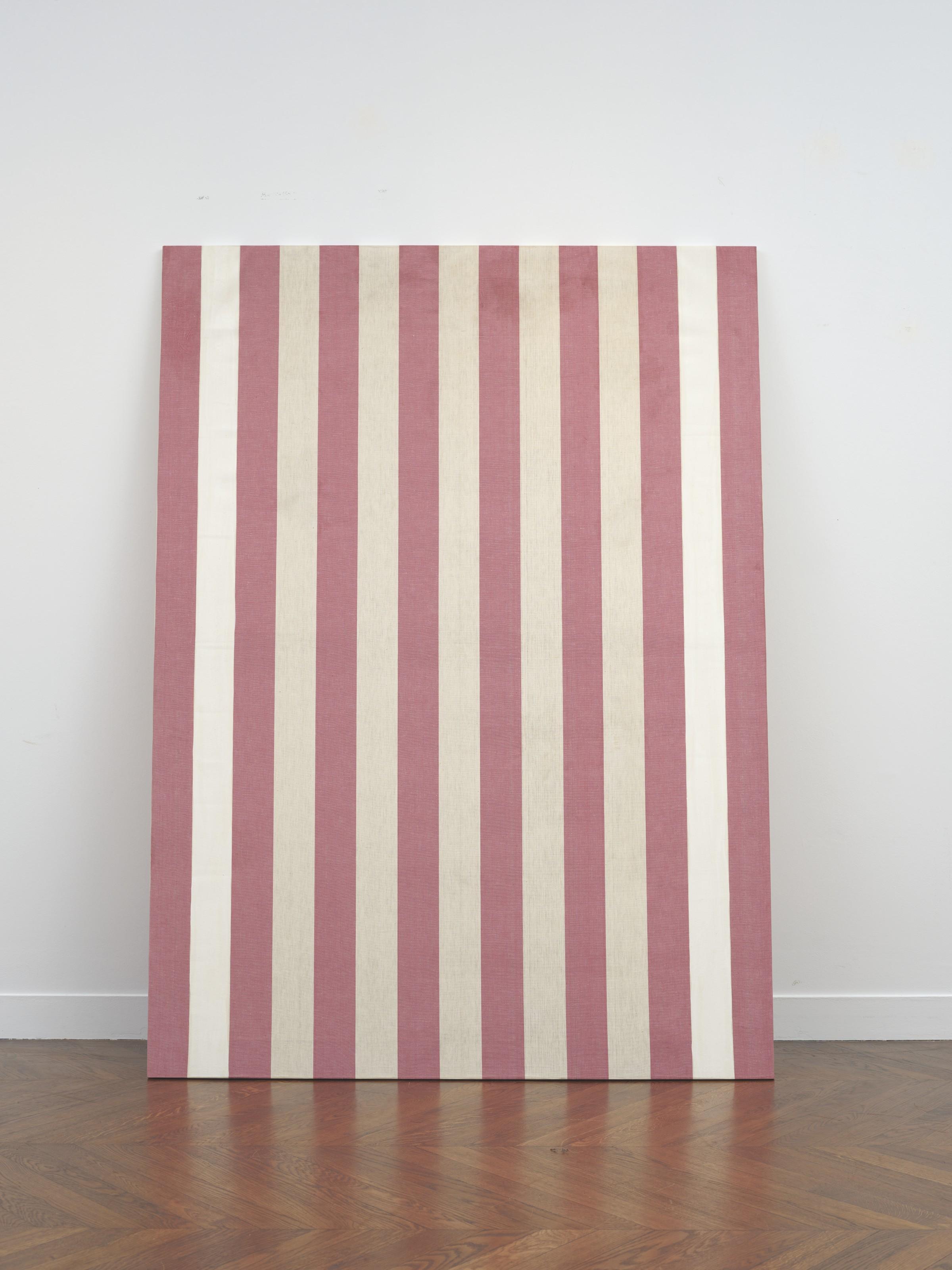 Daniel Buren - Peinture Acrylique Blanche Sur Tissu Rayé Blanc Et Rouge