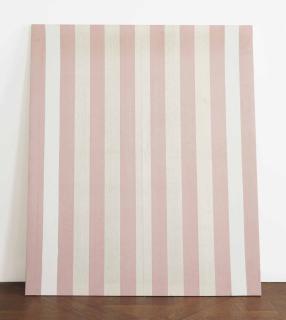 Daniel Buren - Peinture acrylique blanche sur tissu rayé blanc et rouge