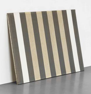 Daniel Buren - Peinture acrylique blanche sur tissu rayé blanc et vert