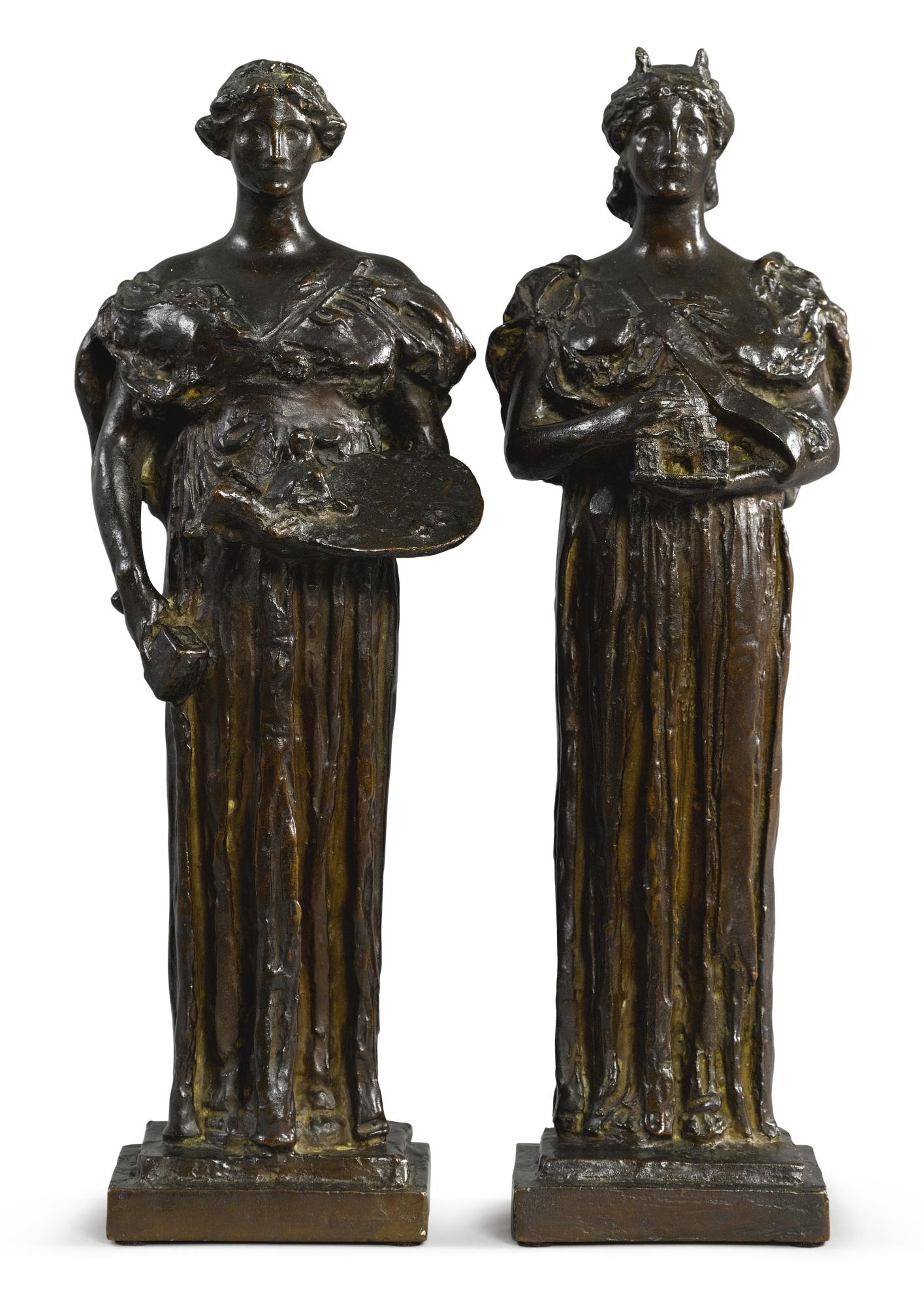 Daniel Chester French - Allegories For \'Architecture\' And \'Painting And Sculpture\': Two Bronzes