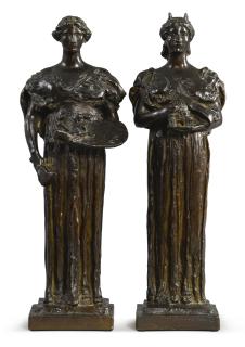 Daniel Chester French - Allegories For \'Architecture\' And \'Painting And Sculpture\': Two Bronzes