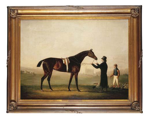 Daniel Clowes - A Bay Racehorse Held By A Trainer, With A Jockey By His Side, The Chapel Of King\'S College, Cambridge Beyond