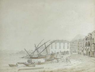 Daniel Dupré - Fishing vessels moored on a beach in a Mediterranean town