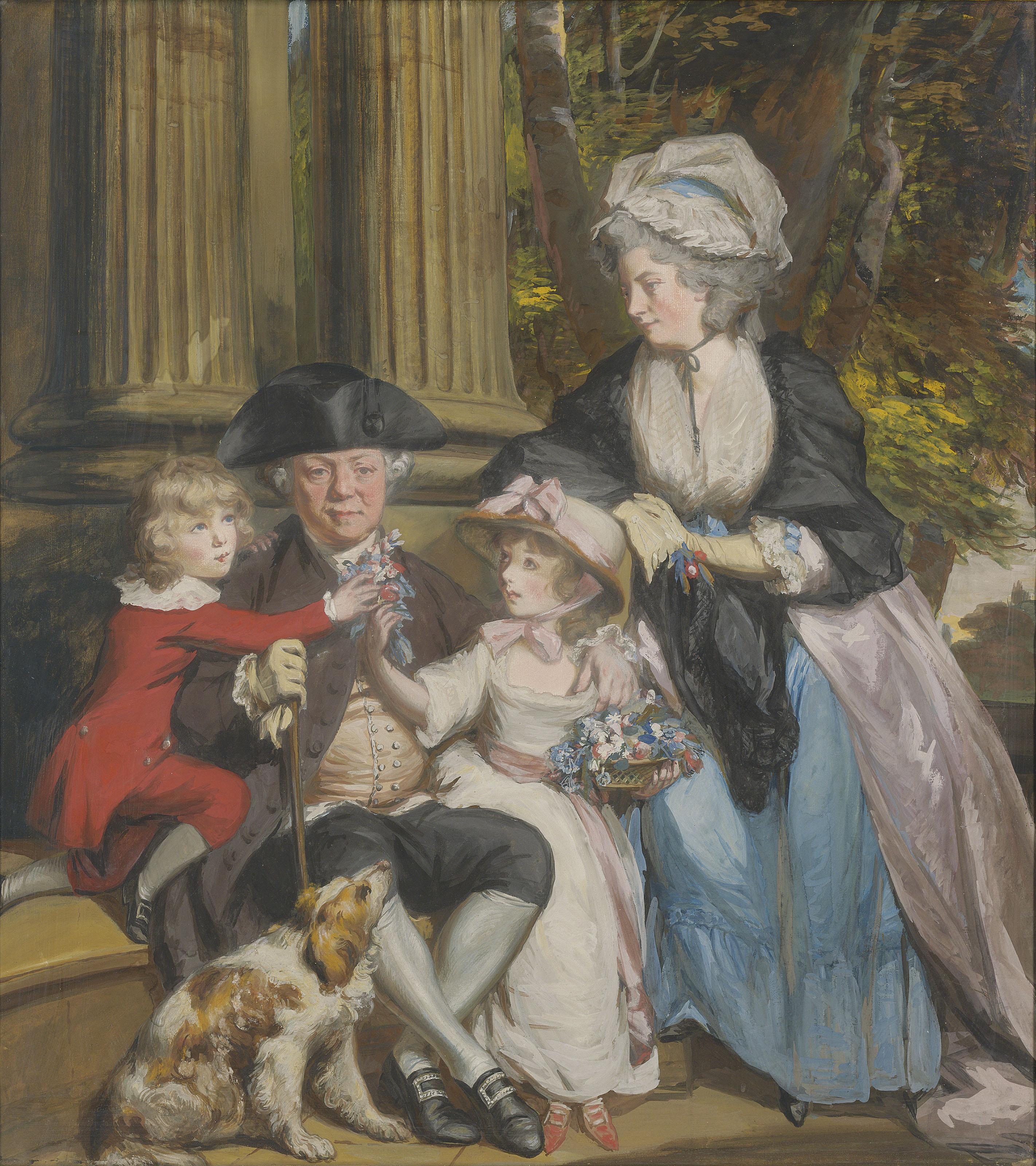 Daniel Gardner, A.R.A. - Andrew Grote (1710-1788) with wife Mary Anne Culverdon (1740-1797) and children, William and Marianne, with their spaniel