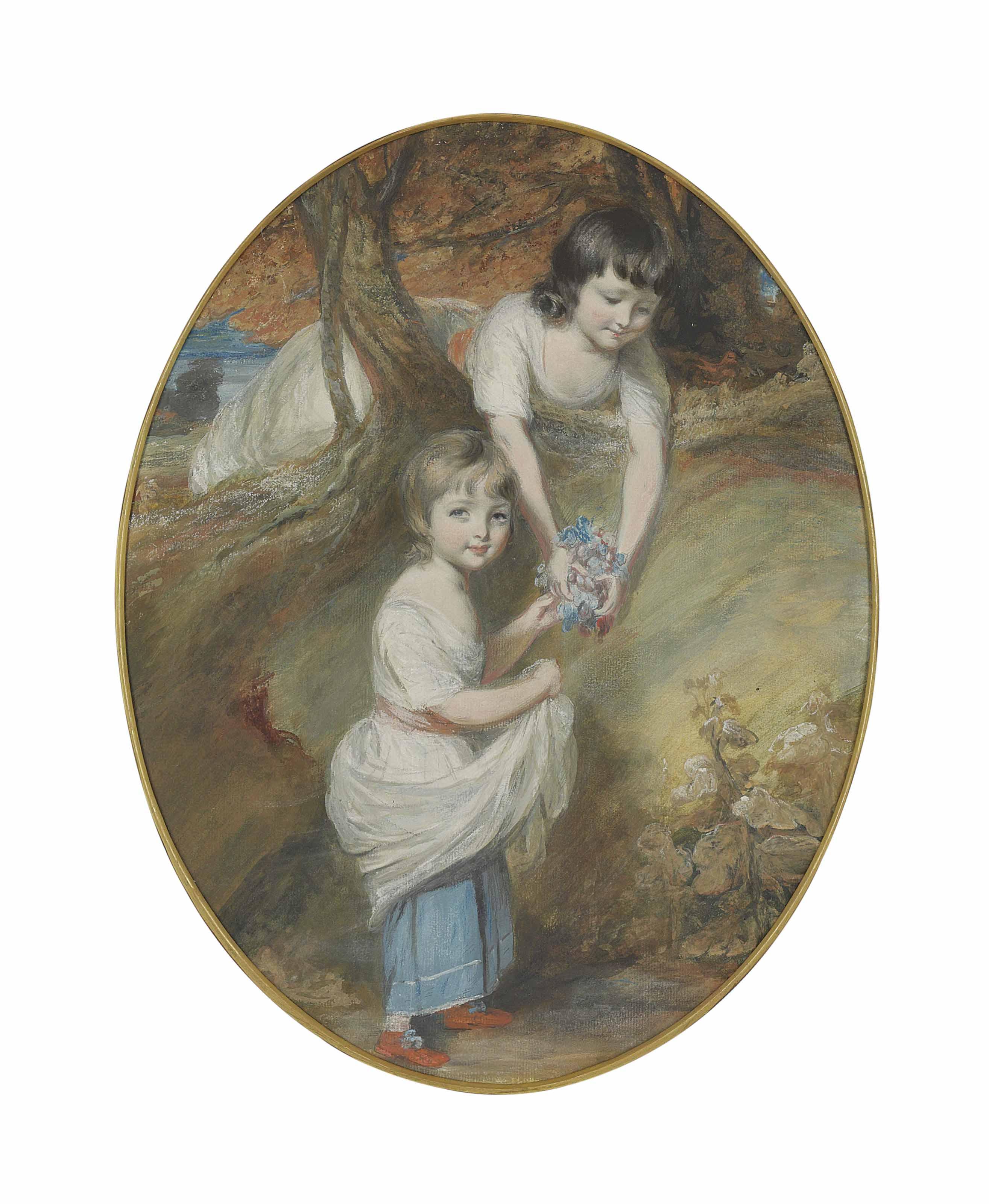 Daniel Gardner, A.R.A. - Double Portrait Of Two Young Girls, Traditionally Identified As Harriet Fortescue And Her Sister April, Gathering Flowers