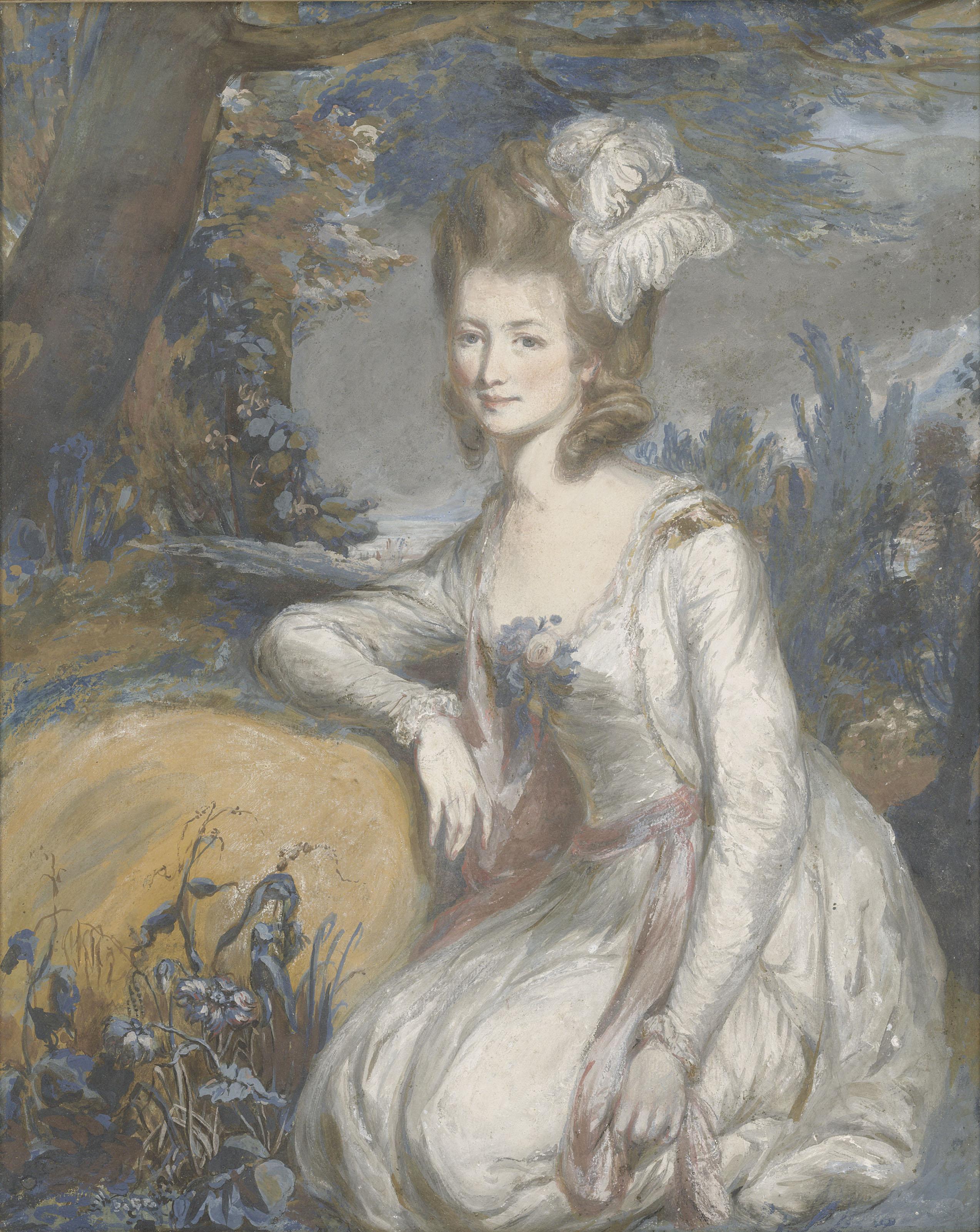 Daniel Gardner, A.R.A. - Portrait of Elizabeth Harcourt Vernon, wife of George, 2nd Earl of Harcourt, small half-length with feathers in her hair