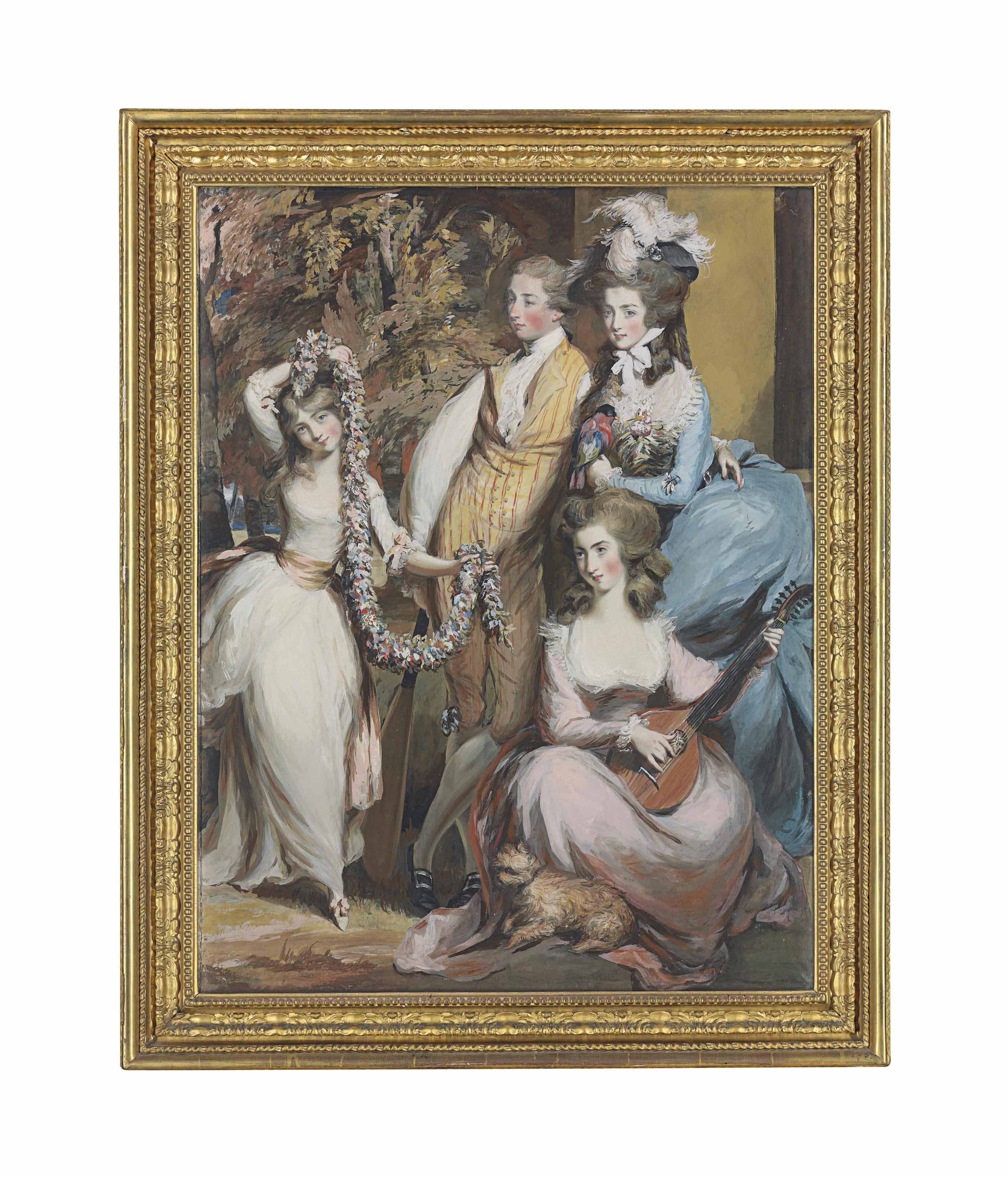 Daniel Gardner - A full length portrait of Mary Sturt of Crichel (1740-1807) standing with her three eldest children, Diana, Mary and Humphry