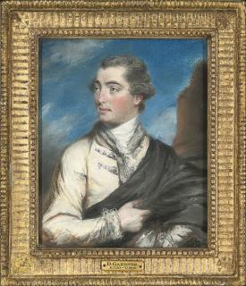 Daniel Gardner - Portrait of a gentleman, thought to be Edward Madden Esq, half-length, wearing a black cloak, standing by a column