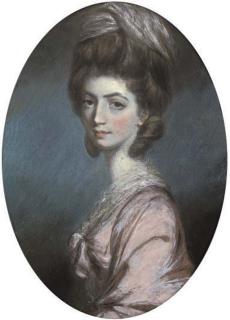Daniel Gardner - Portrait of a lady, bust-length, in a pink dress and headdress