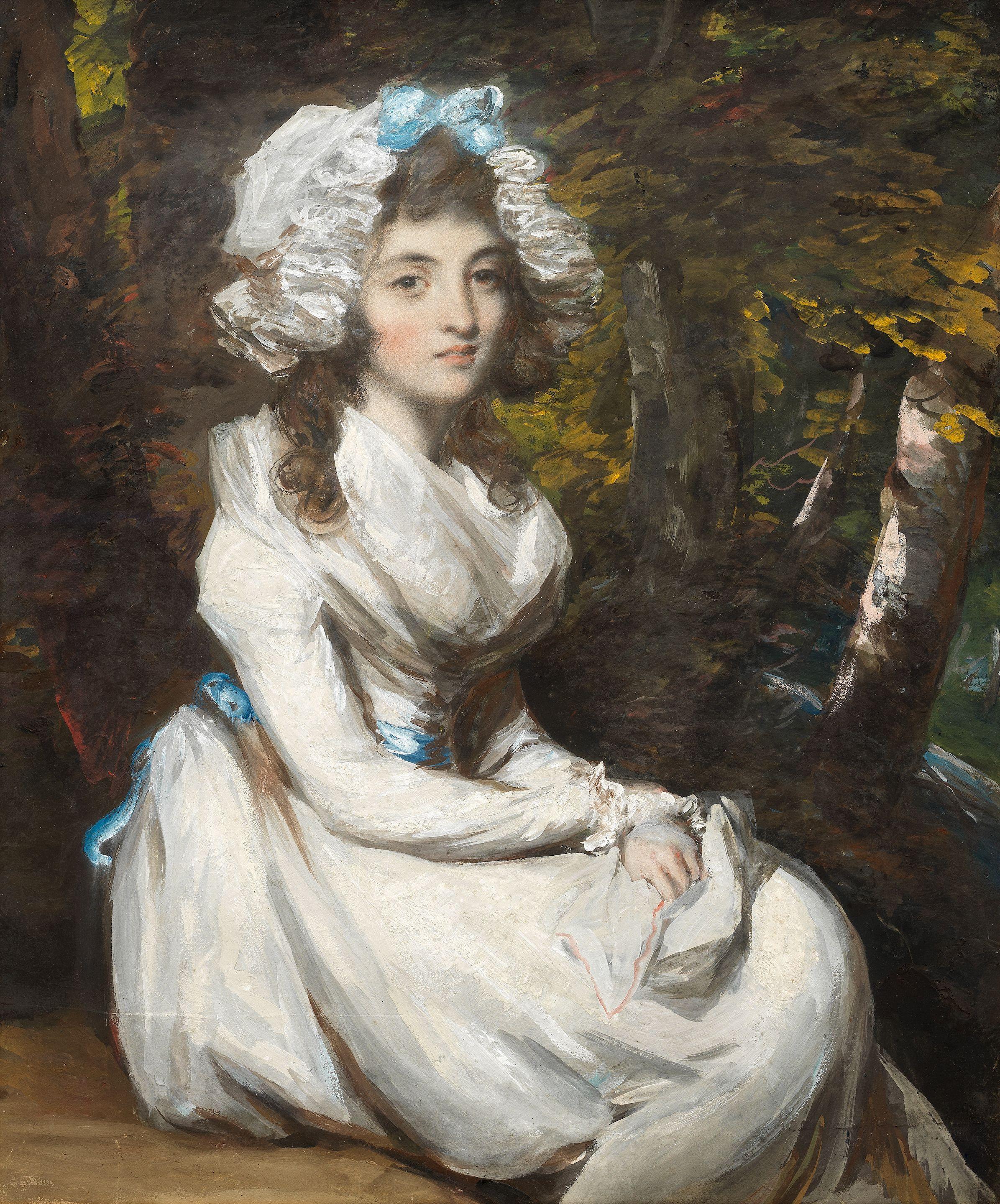 Daniel Gardner - Portrait of a young lady, possibly Elizabeth Ann Hall, in a landscape