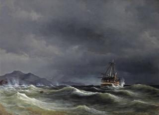 Daniel Hermann Anton Melbye - A sailing vessel in rough sea