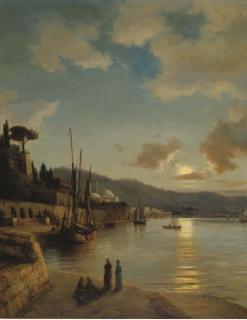 Daniel Hermann Anton Melbye - An oriental harbour by moonlight