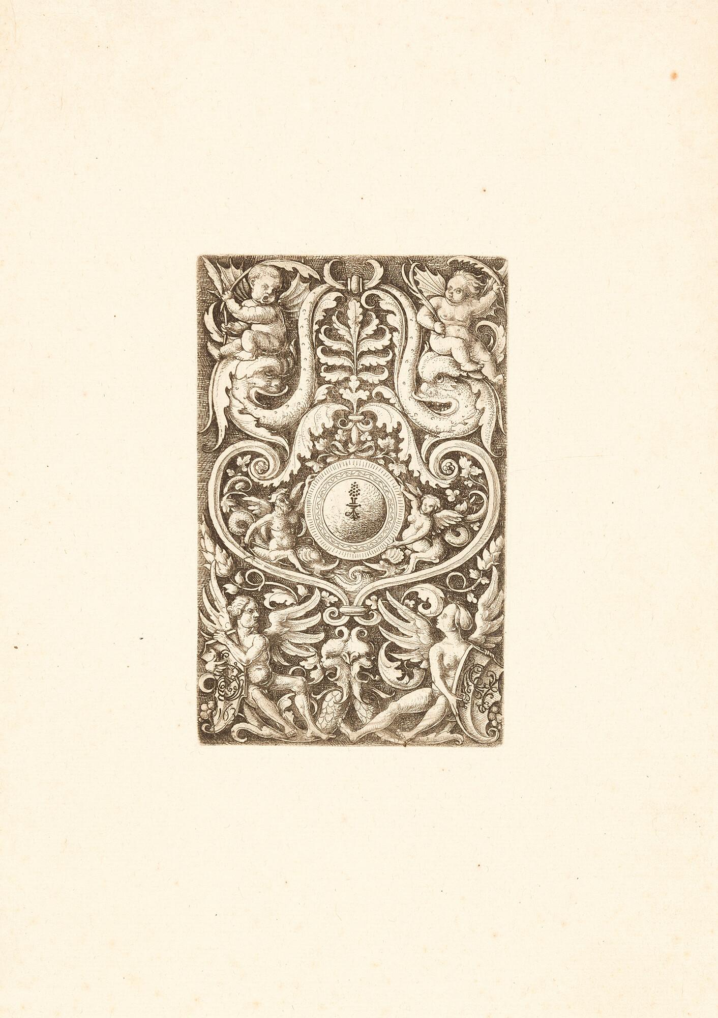 Daniel Hopfer - Das Zeichen der Hopfer auf ornamentalem Feld mit Delphinen