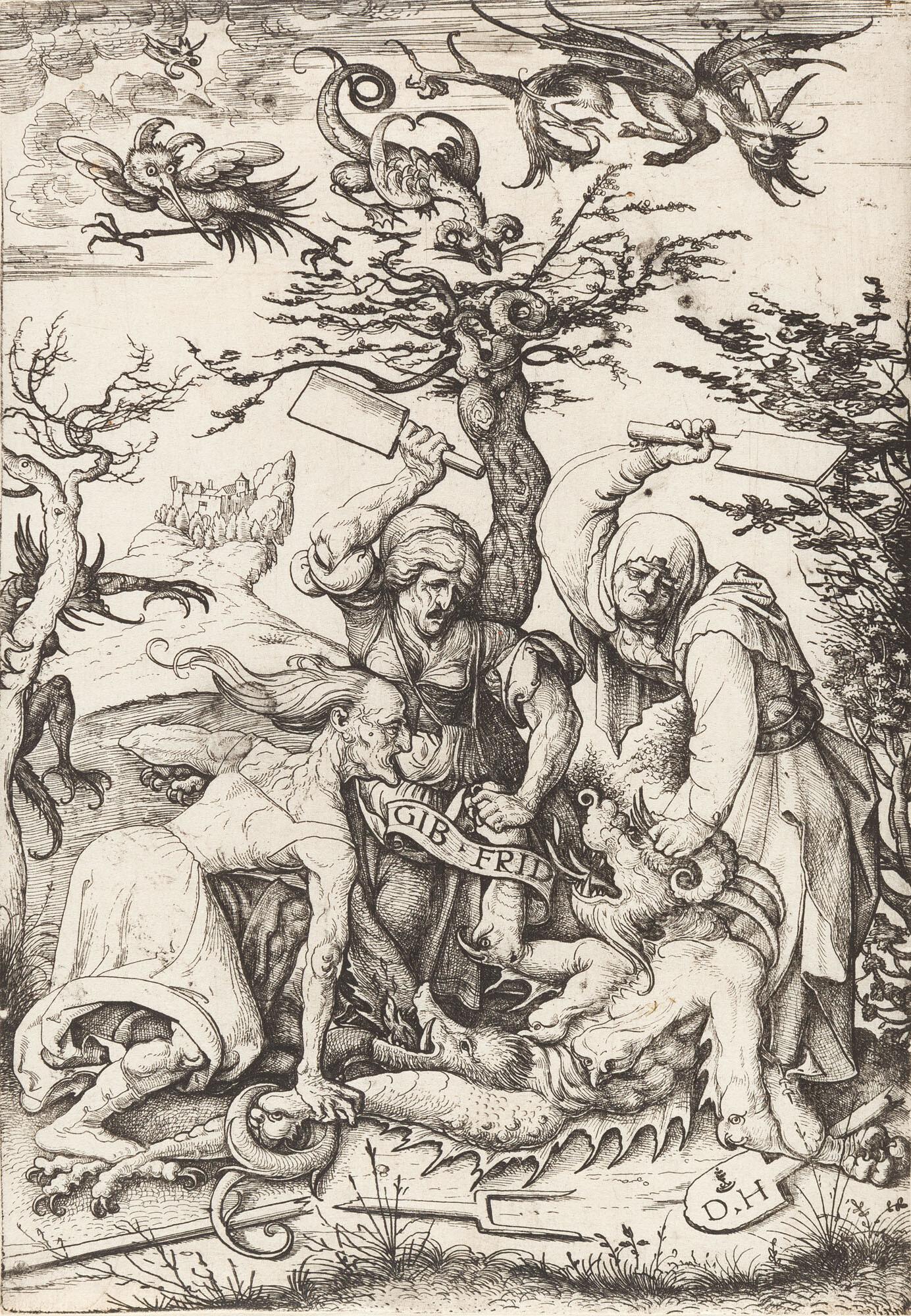 Daniel Hopfer - Drei alte Frauen schlagen einen Teufel.