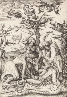 Daniel Hopfer - Drei alte Frauen schlagen einen Teufel.