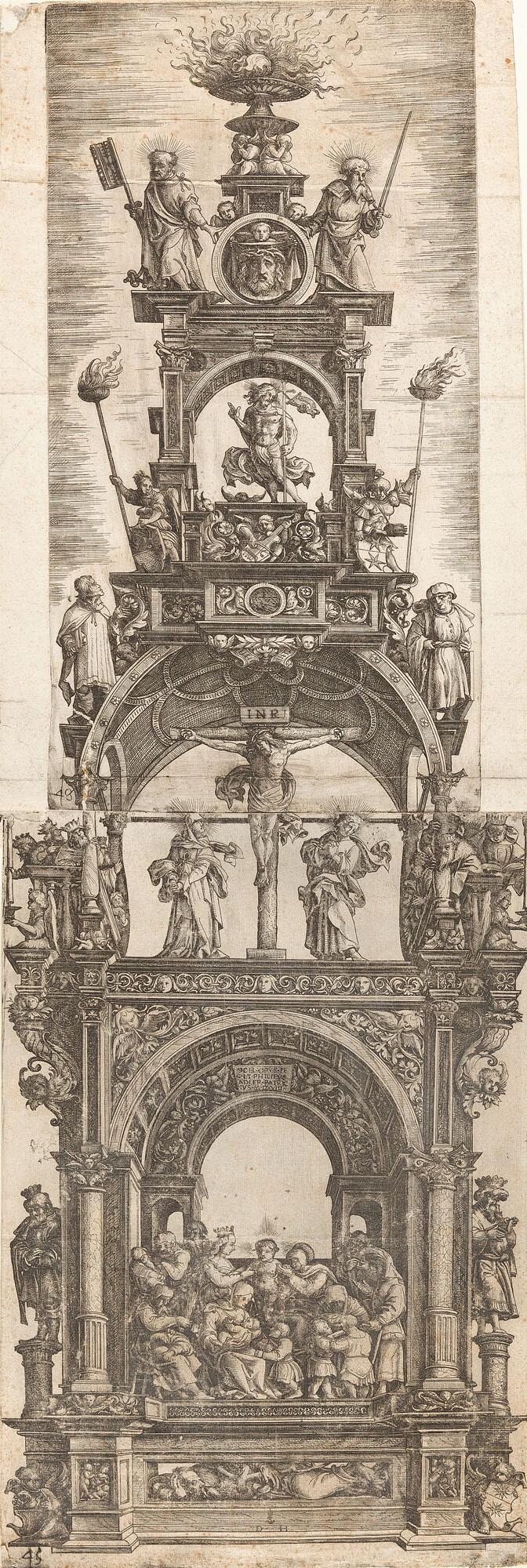 Daniel Hopfer - Großer Altaraufsatz mit der Anbetung, der Kreuzigung und der