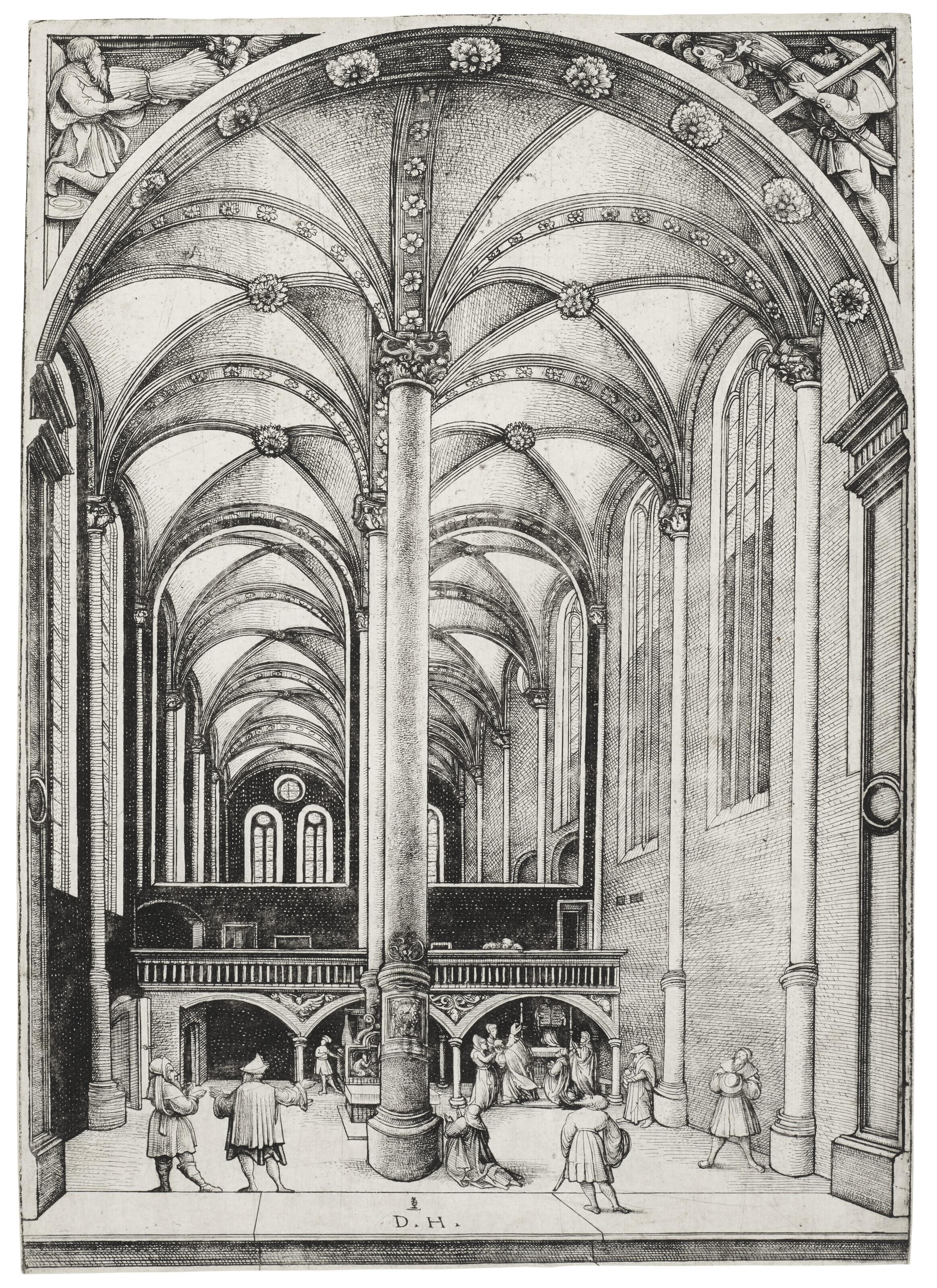 Daniel Hopfer - Interior View of Saint Catherine\'s Church in Augsburg, with the Parable of the Widow\'s Mite