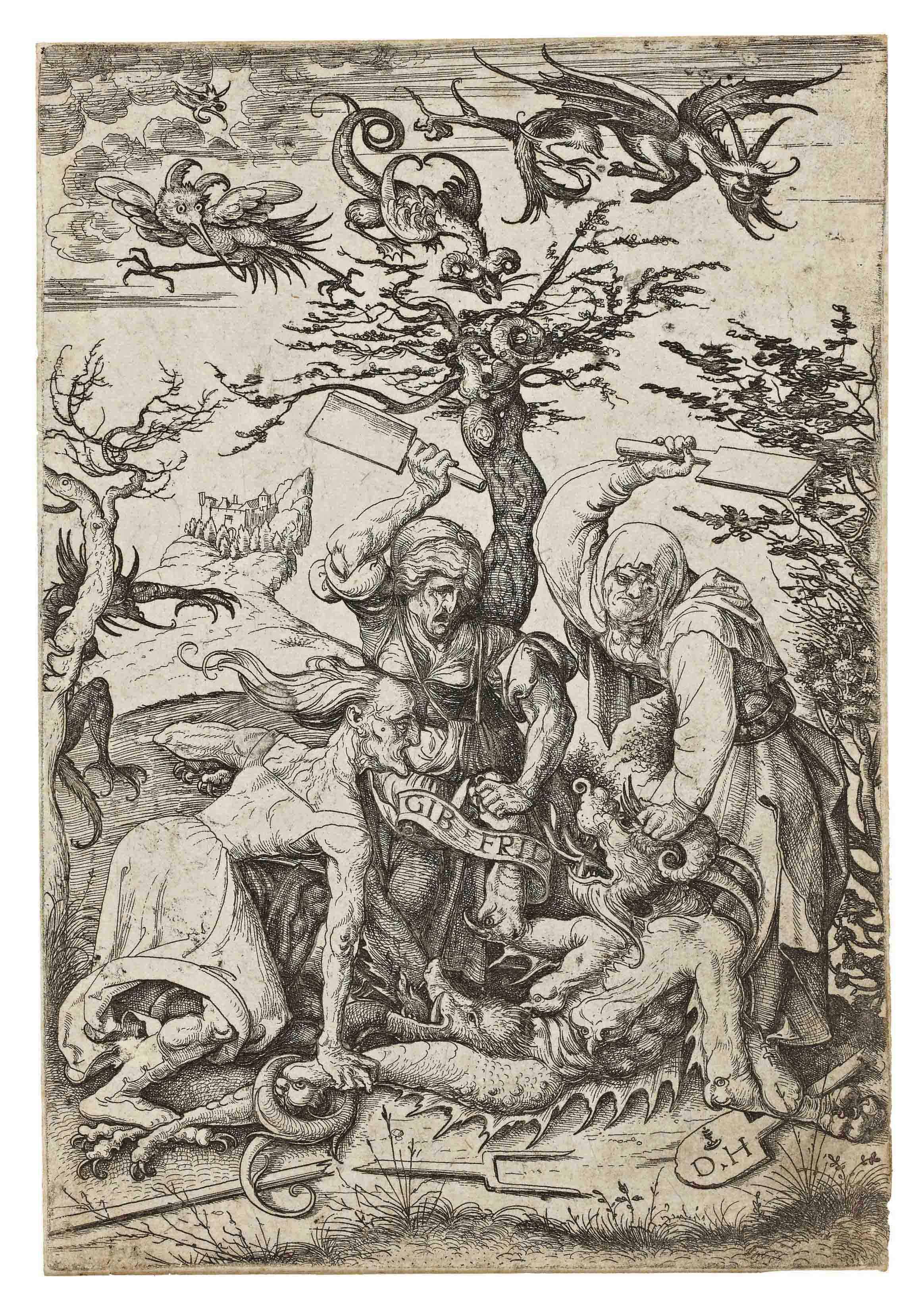 Daniel Hopfer - Three Old Women beating the Devil (B. 71; Holl. 80)