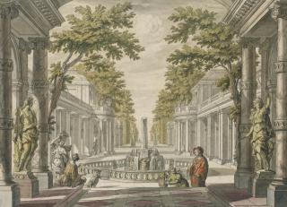 Daniel Marot I - Design For An Ornamental Garden With A Central Fountain And Figures Nearby
