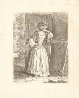 Daniel Nicolas Chodowiecki - 2 Bll.: Eine stehende Dame (Demoiselle Quantin) – Beide stehende