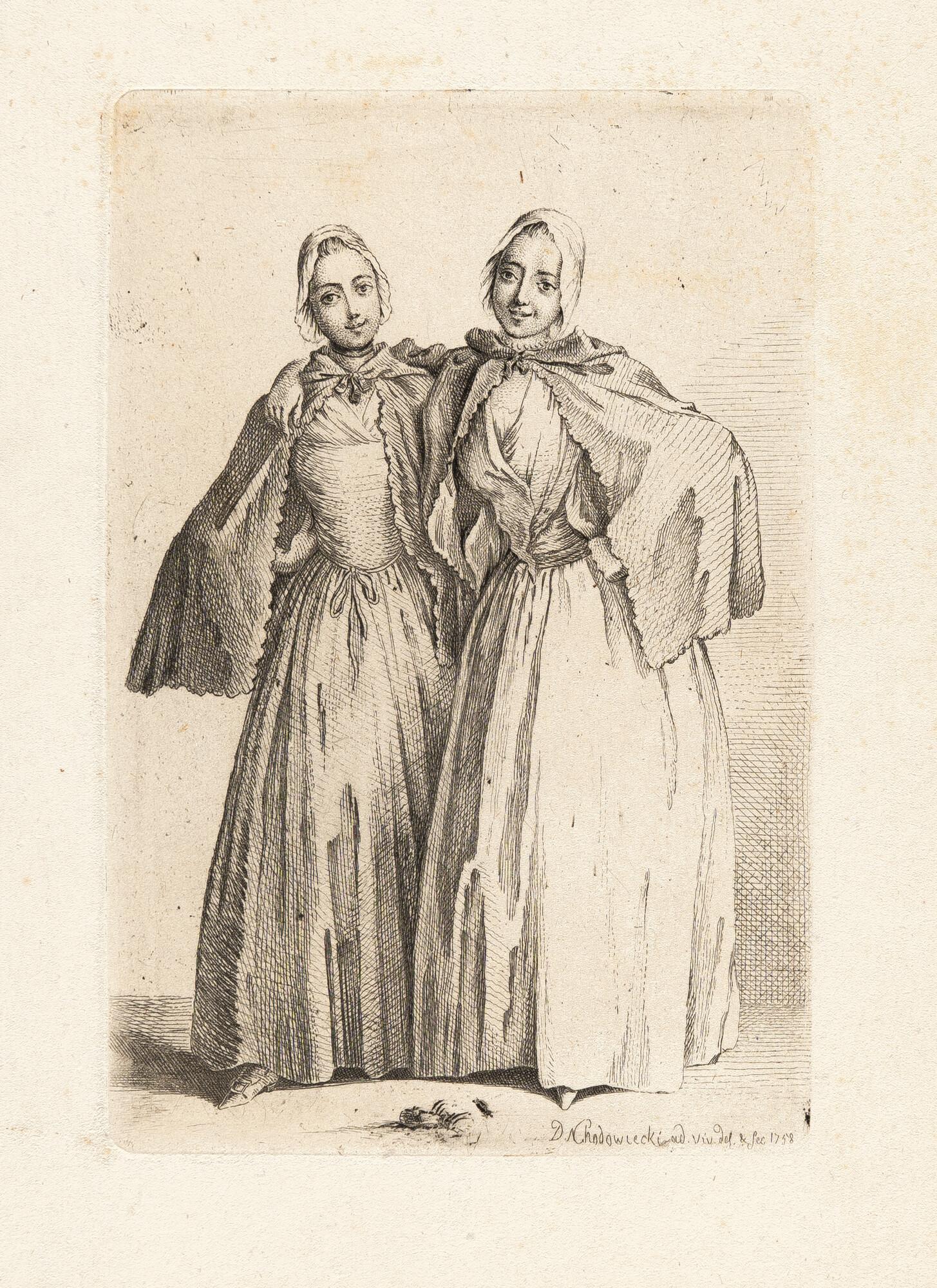 Daniel Nicolas Chodowiecki - Die beiden stehenden Damen – (Demoiselles Quantin)