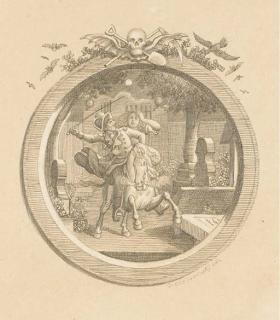 Daniel Nikolaus Chodowiecki - Wilhelm And Leonore Galloping Through A Graveyard, An Illustration To Bürger\'S Leonore, In A Trompe L\'Oeil Frame Surmounted By Macabre Symbols