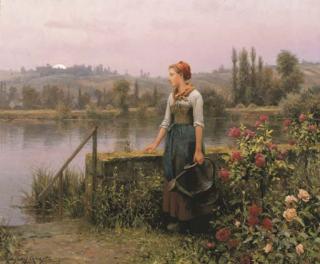 Daniel Ridgway Knight - A Woman with a Watering Can by the River