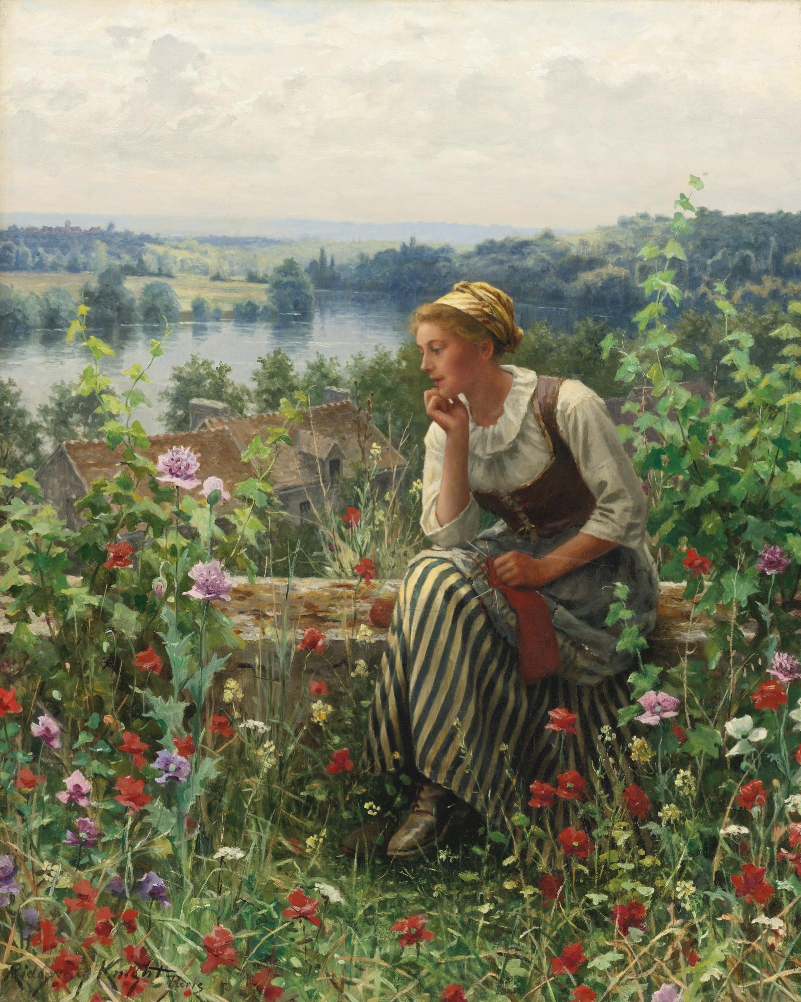 Daniel Ridgway Knight - American normandy Girl Sitting In A Garden