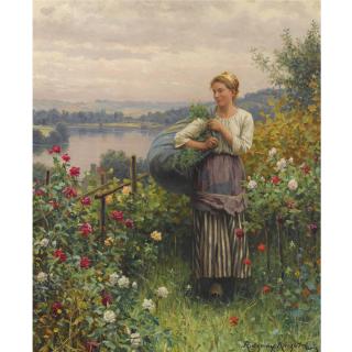 Daniel Ridgway Knight - American The Rose Garden