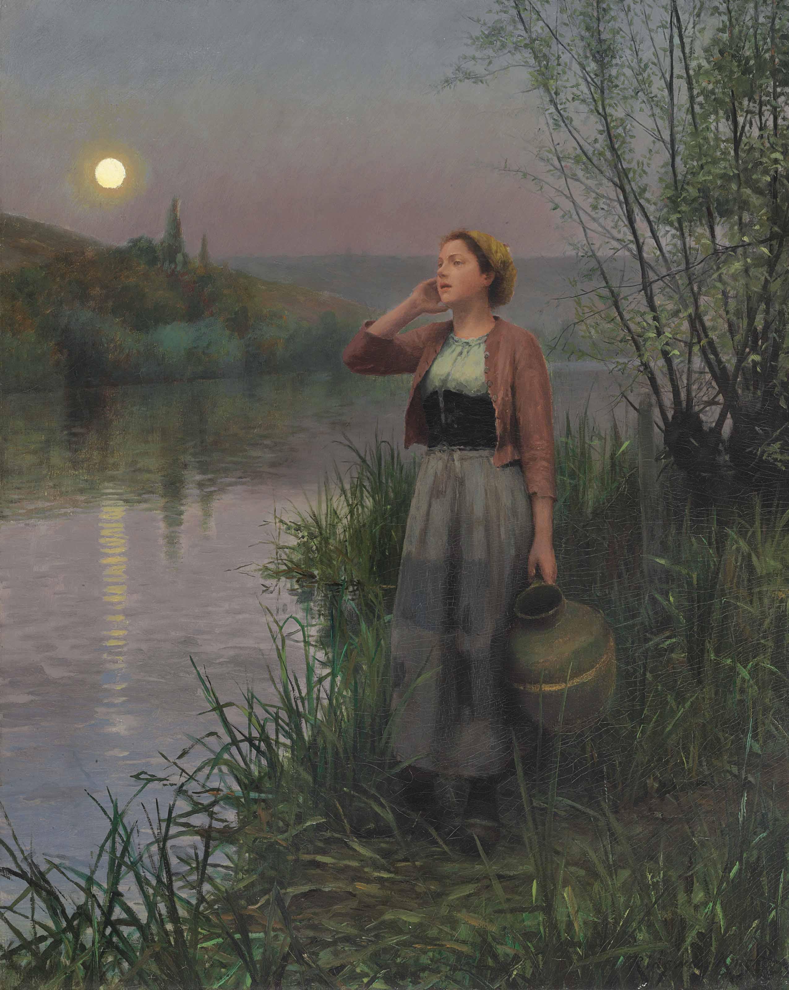 Daniel Ridgway Knight - Hailing the Ferry, Twilight