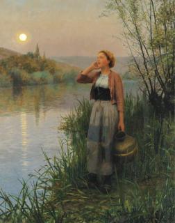 Daniel Ridgway Knight - Hailing the Ferry, Twilight