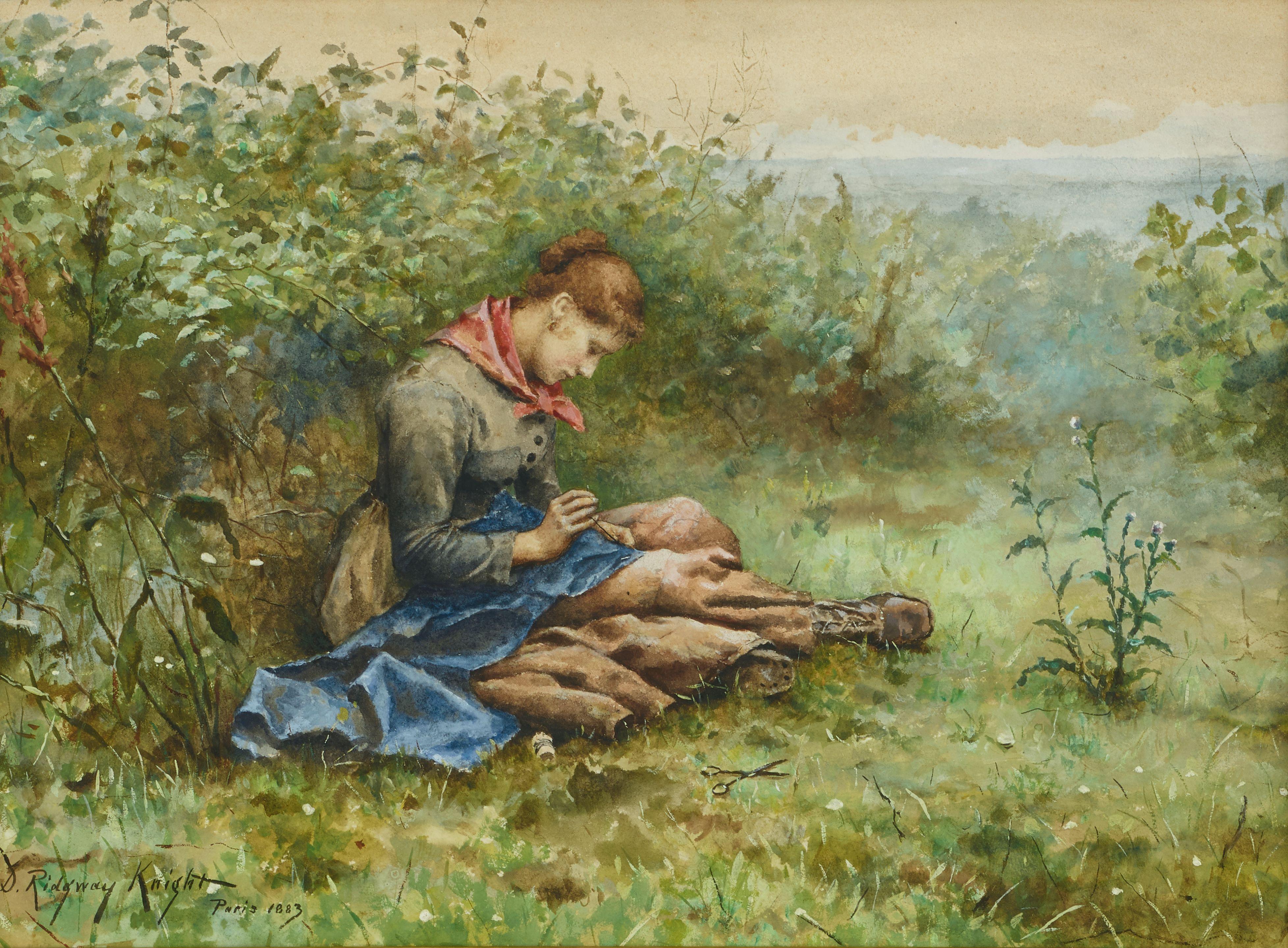 Daniel Ridgway Knight - Study of a woman sewing