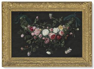Daniel Seghers - A garland of roses and ivy suspended by ribbons, with a cabbage white and a tortoiseshell butterfly