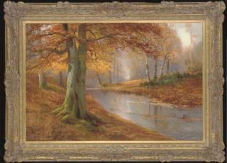 Daniel Sherrin - Autumnal beeches by a tranquil river