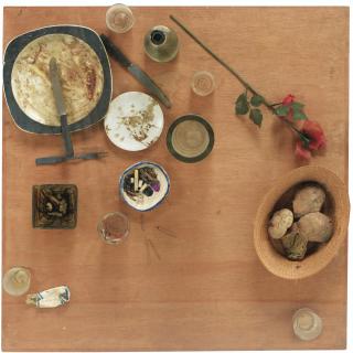 Daniel Spoerri - Tableau Piège - Restaurant De La City Galerie, Zurichsigned, Dated Oct 65 And Titled Underneath; Mixed Media On Panel In A Plexiglas Box.