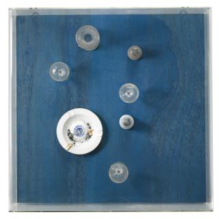 Daniel Spoerri - Tableau Piègesigned, Titled Inscribed Aktion Rest Spoerri And Dated 72 7 Nov On The Base, Mixed Media On Panel And Plexiglas