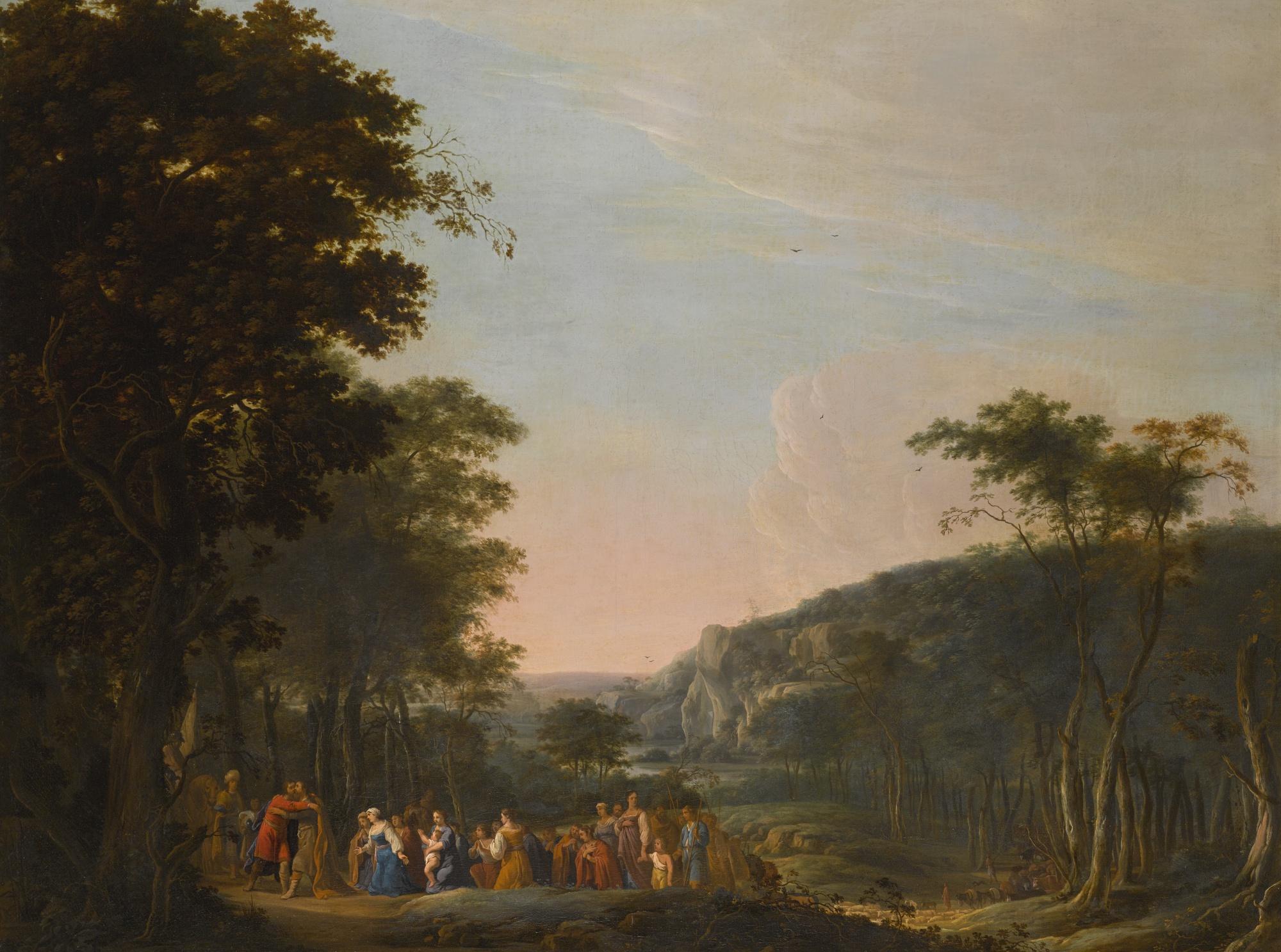 Daniël Thivart - The Reconciliation Of Jacob And Esau, In An Extensive Italianate Landscape