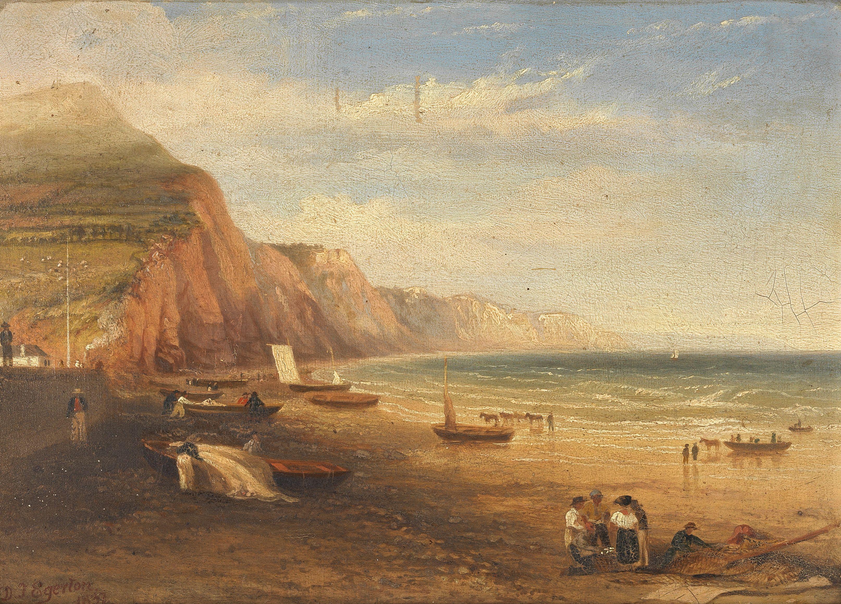 Daniel Thomas Egerton - Fisherfolk and boats on a beach, thought to be in Dorset