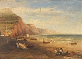 Daniel Thomas Egerton - Fisherfolk and boats on a beach, thought to be in Dorset
