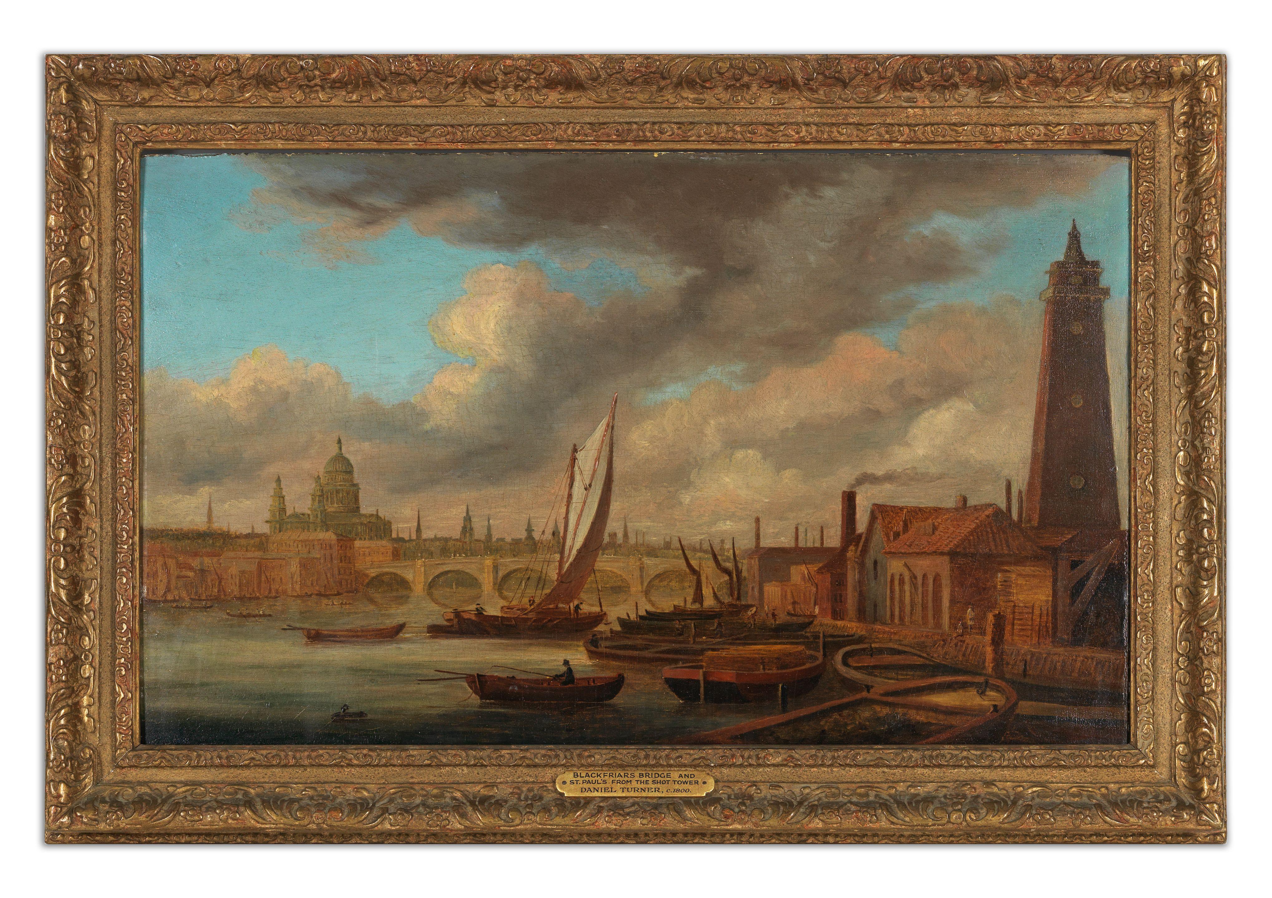 Daniel Turner - A view of the Thames with Westminster Bridge and Saint Paul\'s beyond and the Shot Tower, Lambeth in the foreground