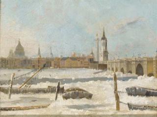 Daniel Turner - Old London Bridge with the Thames partially frozen