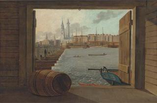 Daniel Turner - Trading Brigs On The Thames Before Old London Bridge With The Monument Beyond